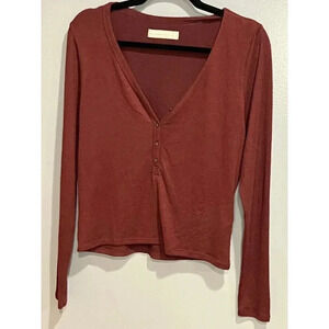 Abercrombie & Fitch Henley Crop Top in Burgundy - Size L